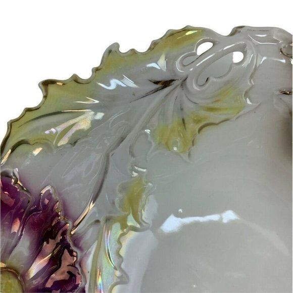 Vintage JPF Germany Serving Bowl 10" Floral Gilded Textured Cottagecore Veggies - Picture 8 of 12
